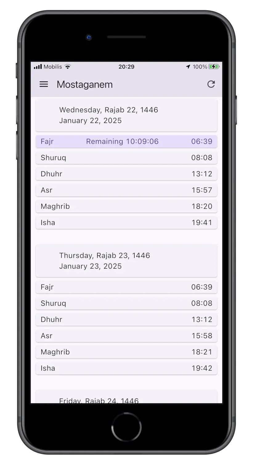 Beautiful prayer time interface